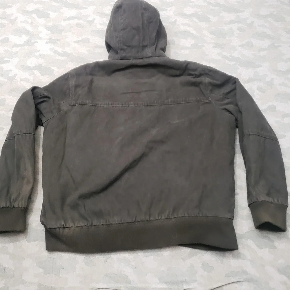 G.H. Bass Jacket Mens Large Gray Canvas Sherpa Lined Full Zip Hooded Workwear